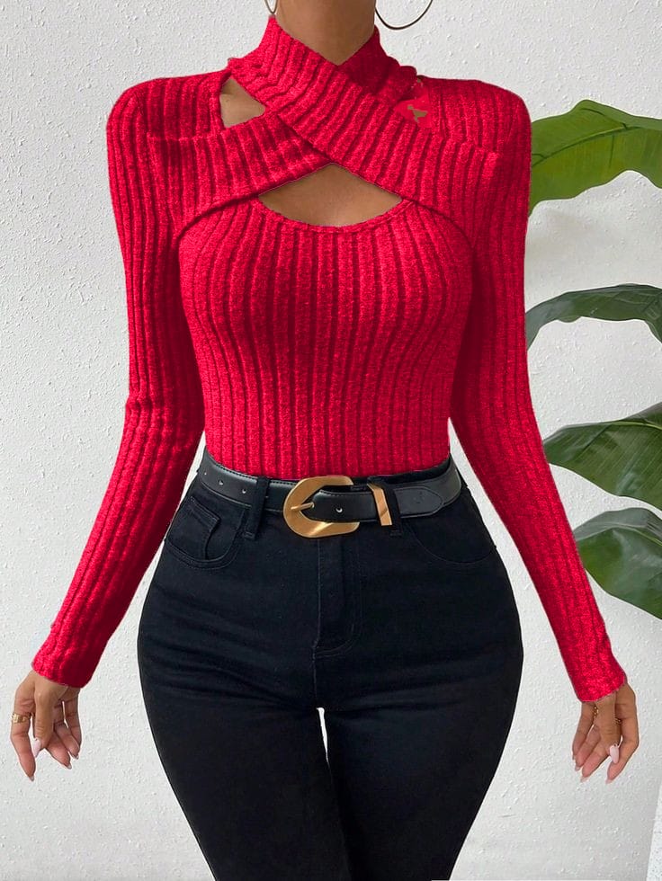 Cross over polo neck