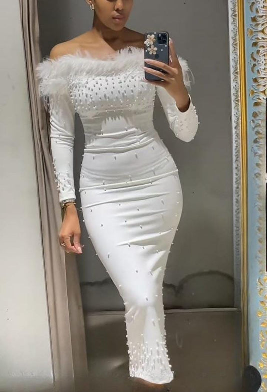 off shoulder fur dress