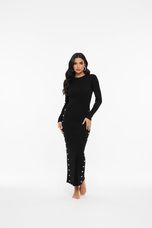 silver studded ribbed knit dress