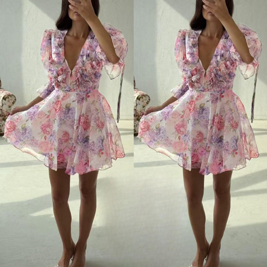 OPEN FRONT SHORT FLORAL