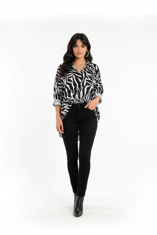 zebra button down relaxed shirt