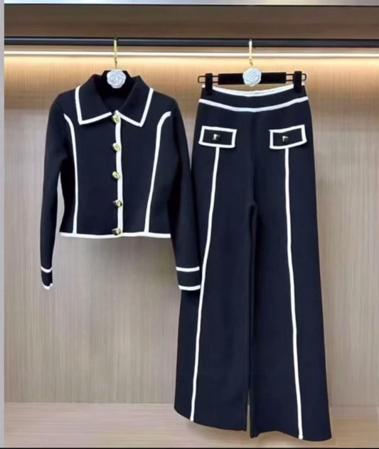 black & white knit set