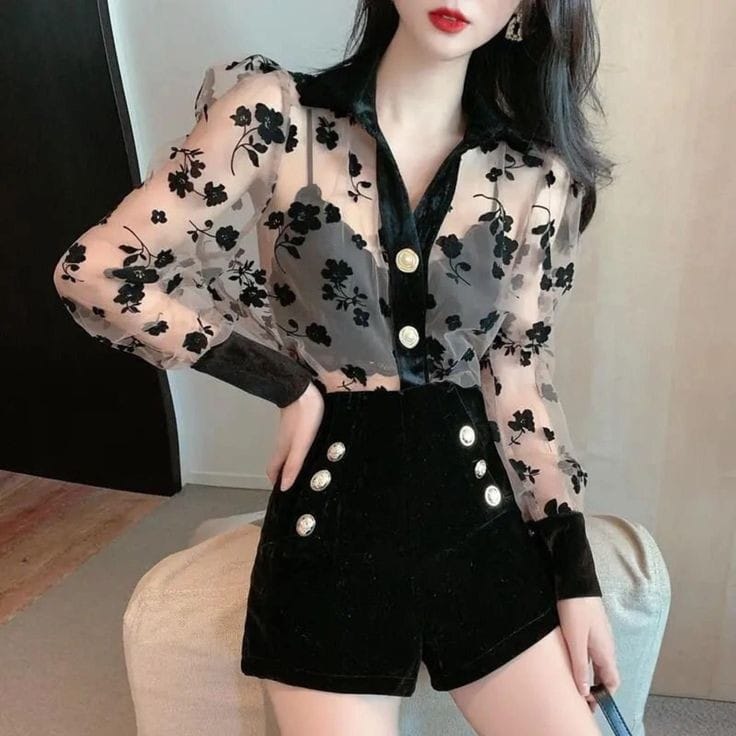 Black floral blouse