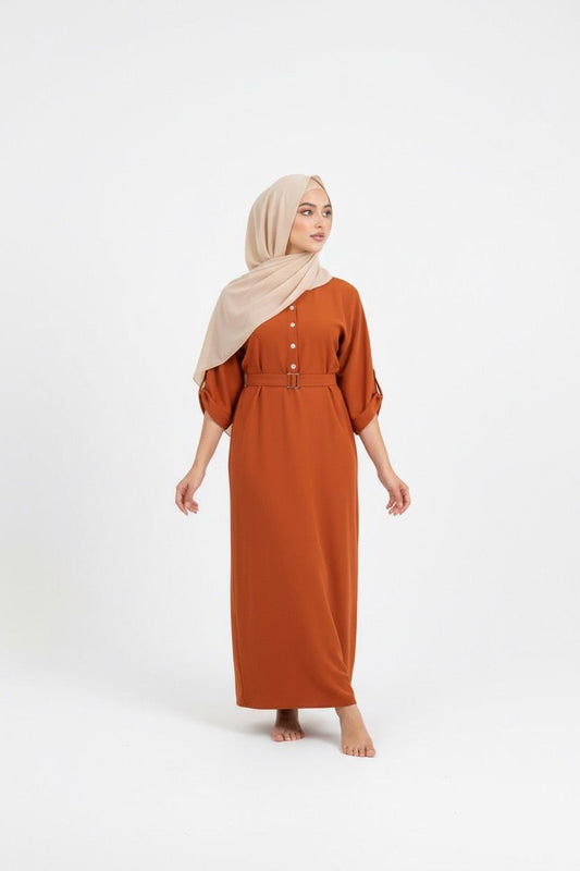 Button belt maxi dress