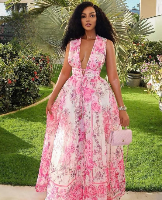 floral open front dress