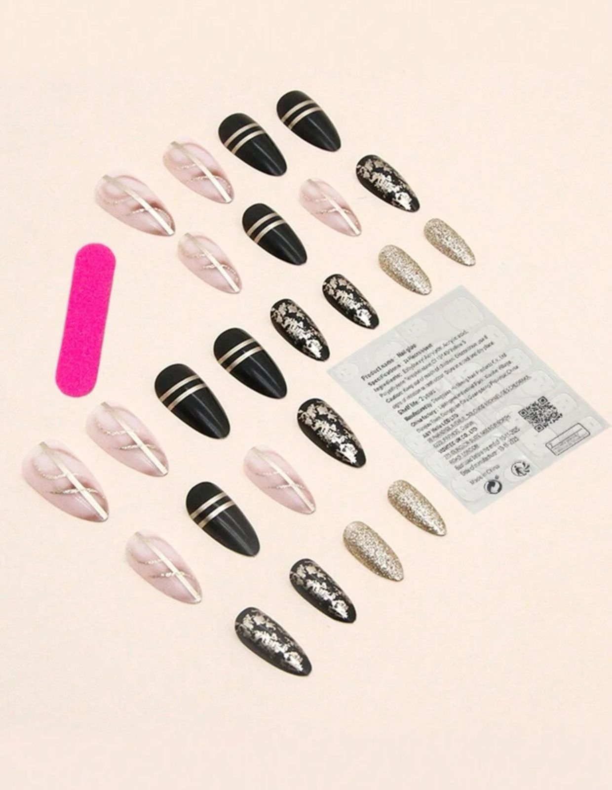 Almond striped nails 24 pcs