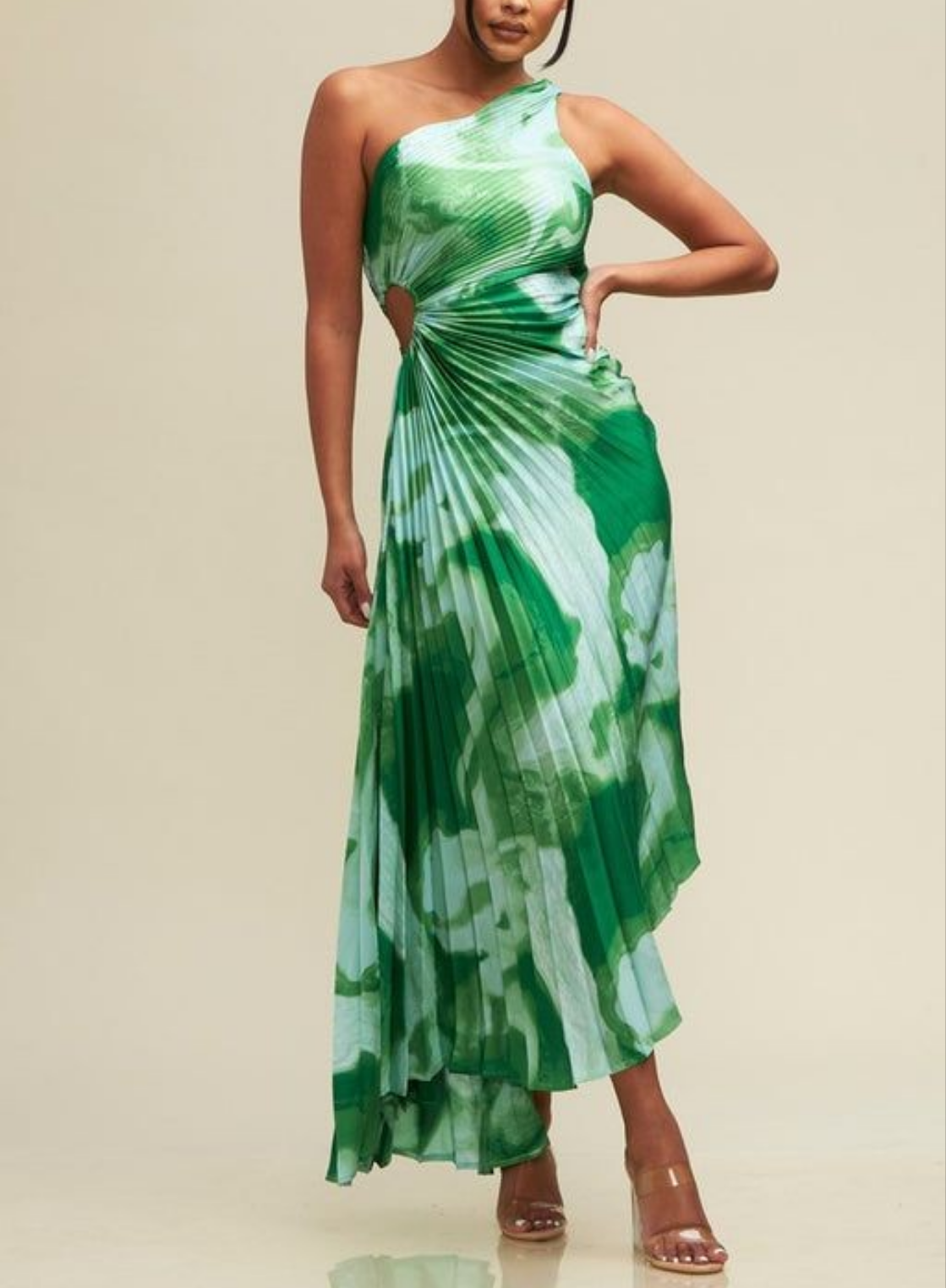 pleated one shoulder ombre dress