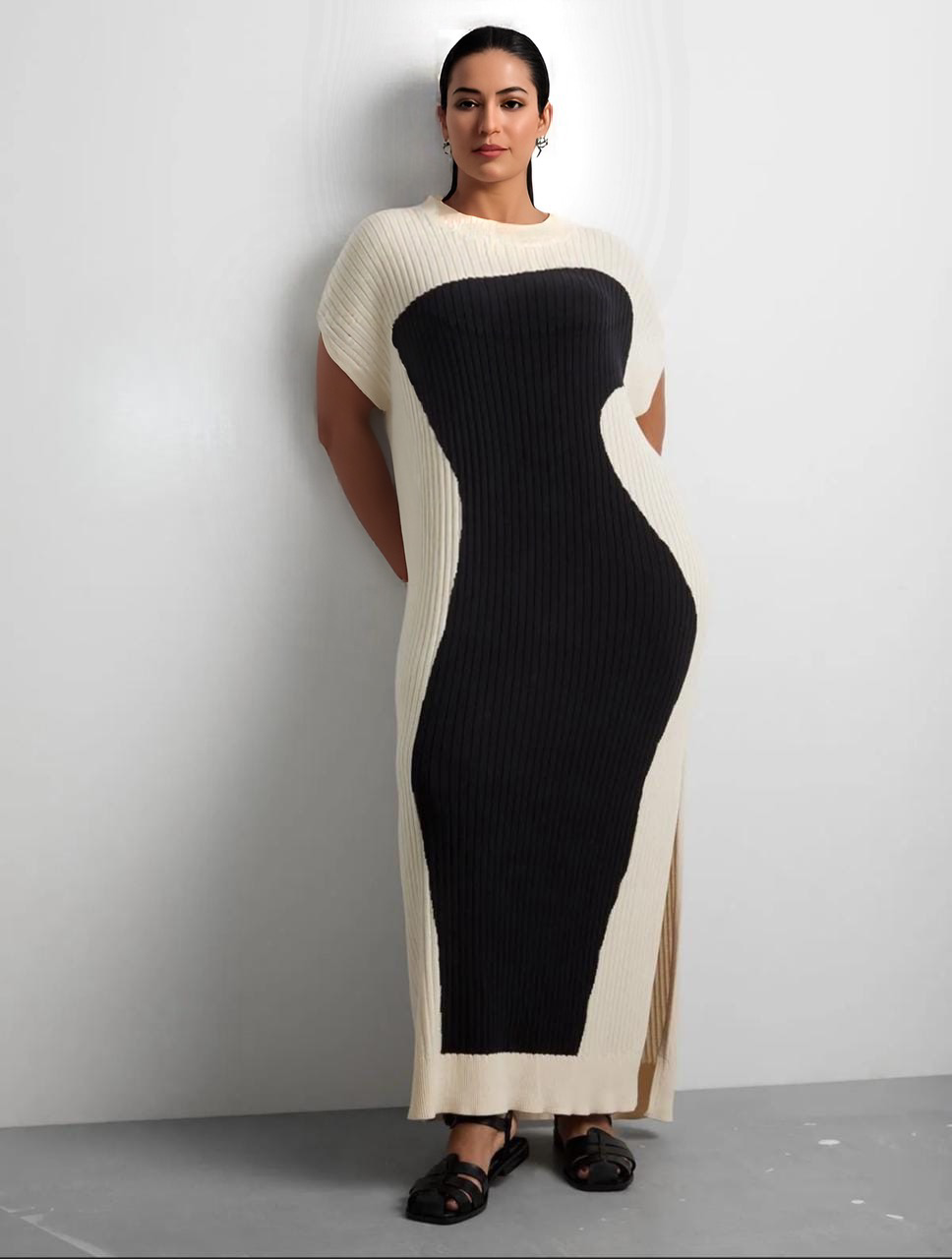side slit ribbed knit dress
