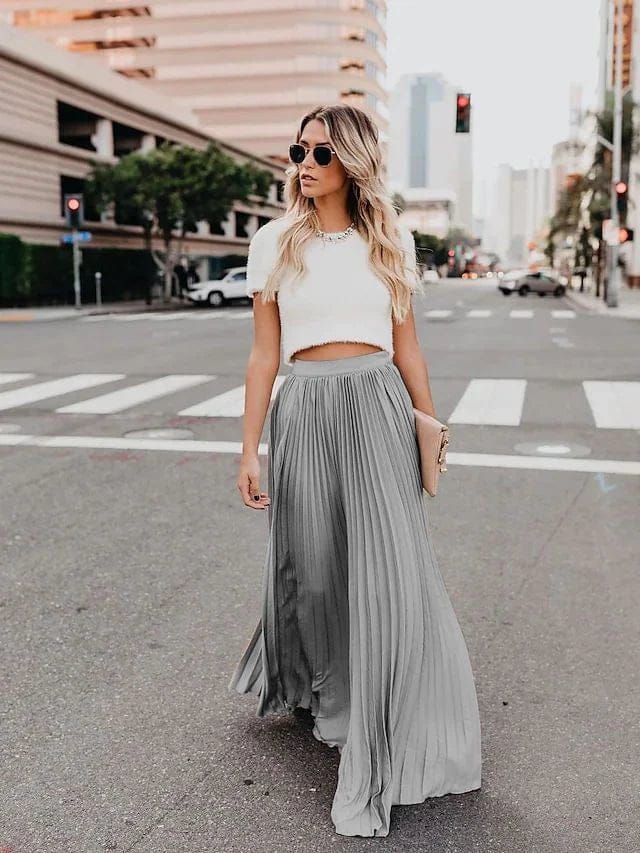 High waisted outlet grey pleated skirt