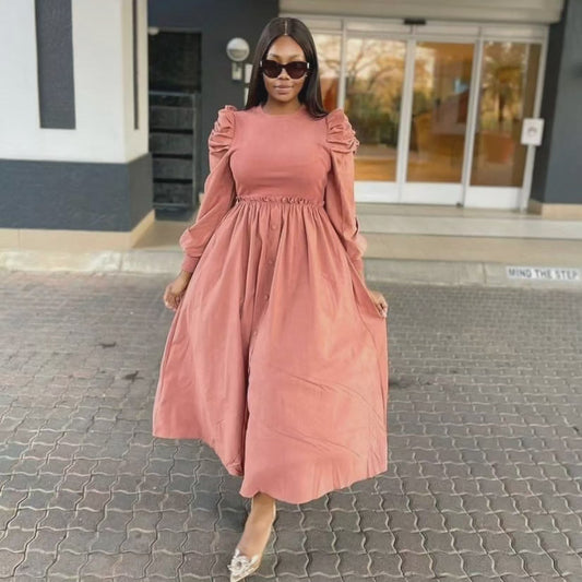 Modest puff sleeve dress