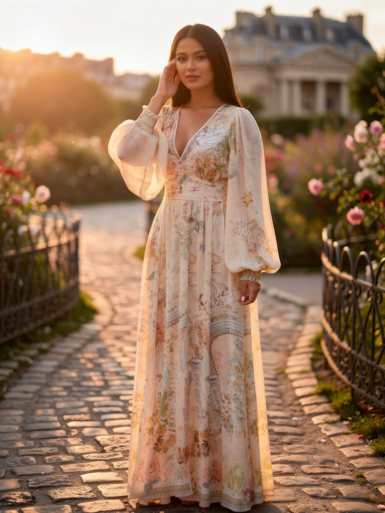 floral flare long sleeves