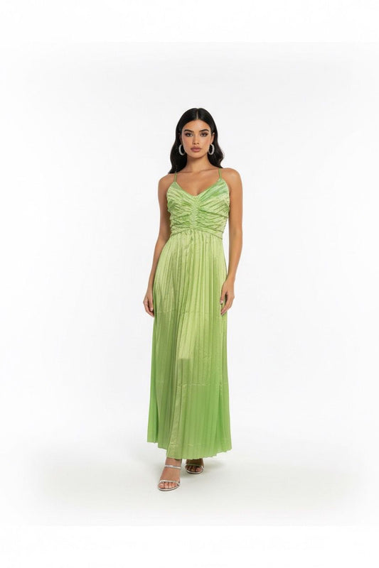 Pleated solid summer style dress