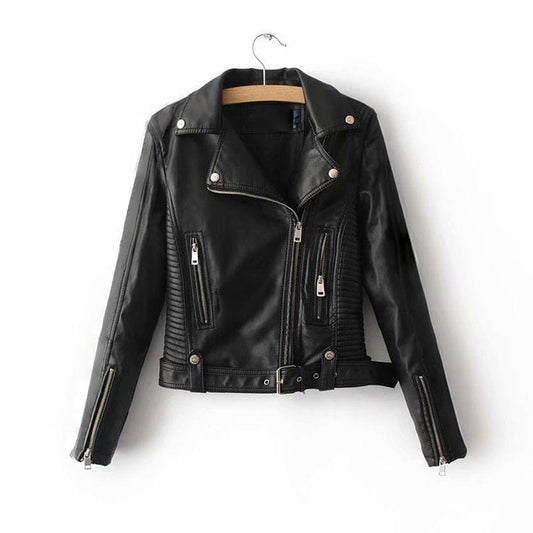 Double zip ribbed leather jacket