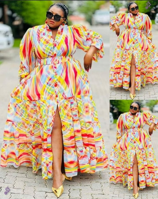 Belted colorful dress