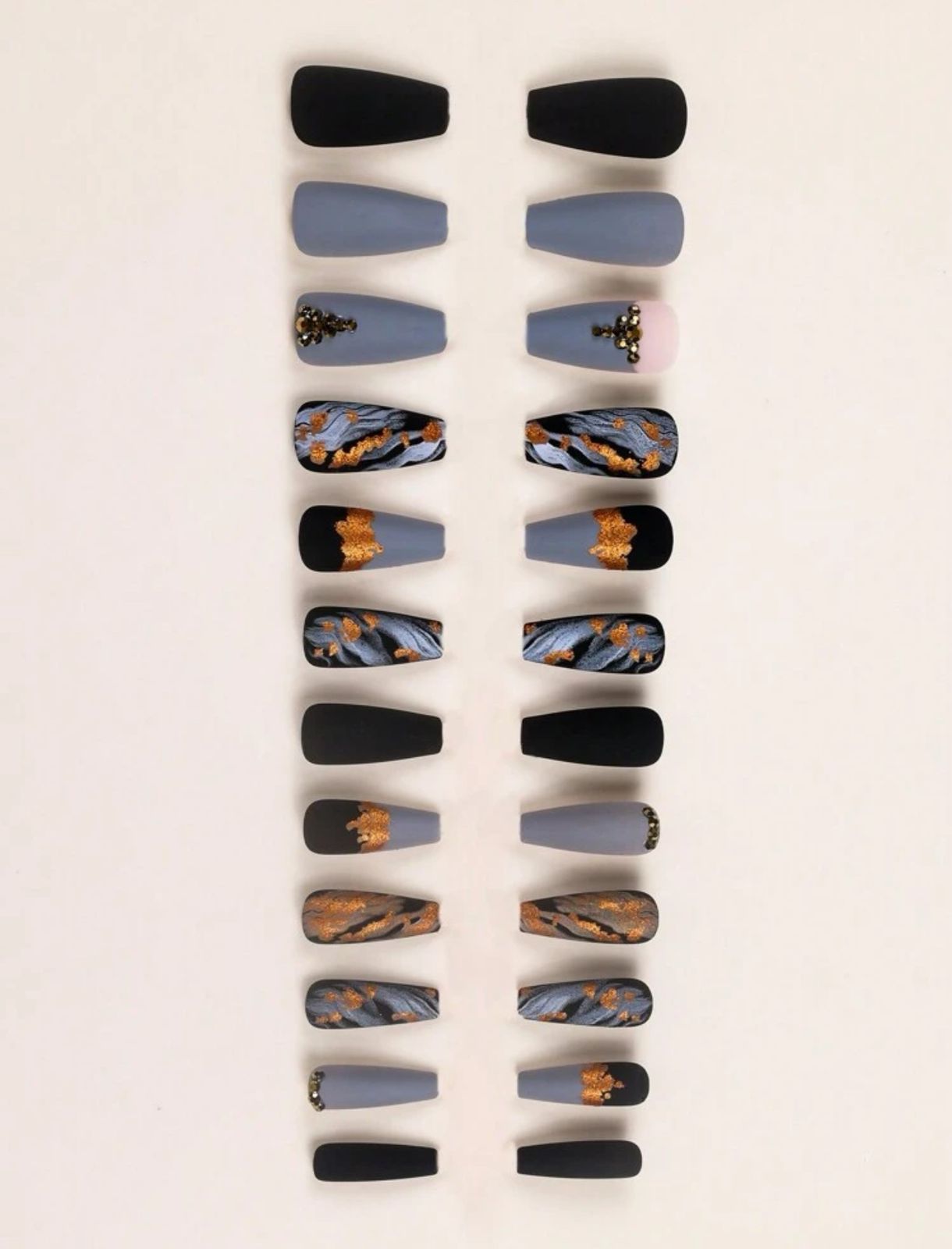 Marble gradient gold foil fake nails.