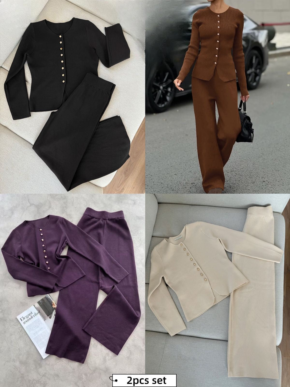 knit button two piece set