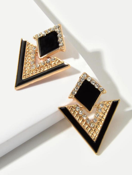 Rhinestone Decor Geometric Drop Earrings