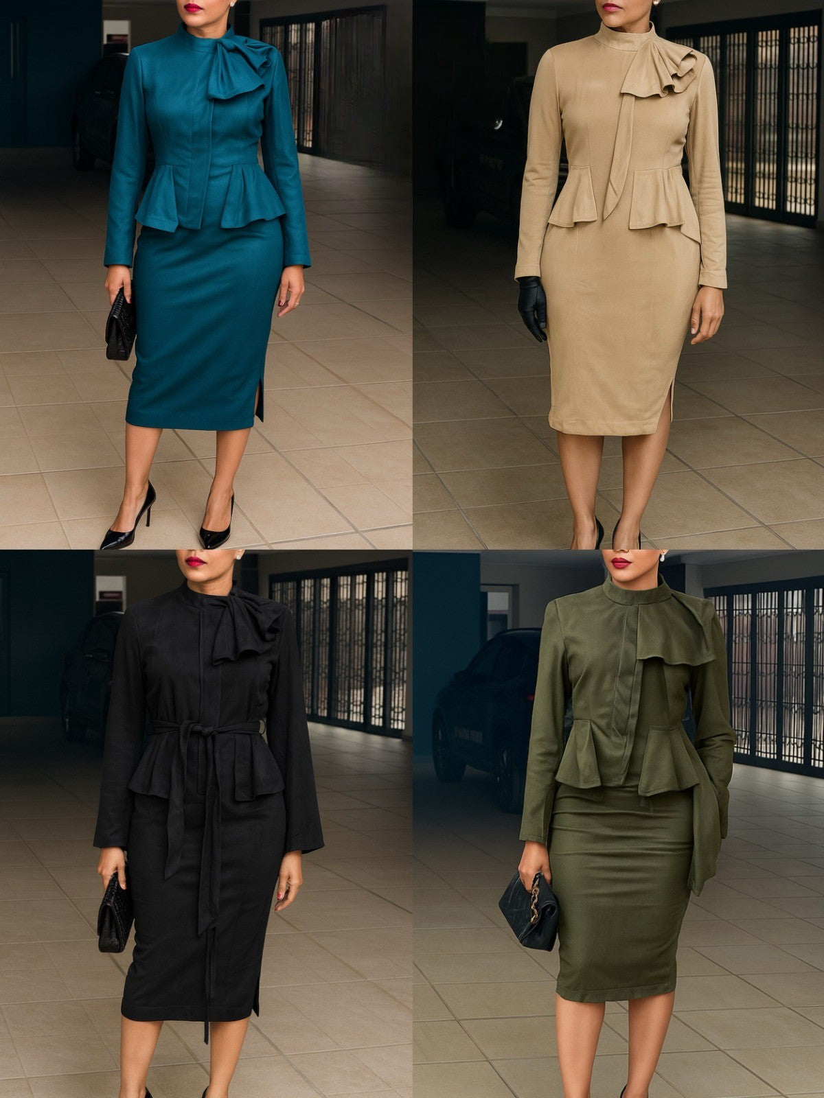 long sleeves figure belt dress