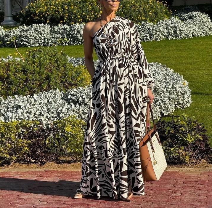 Zebra one arm maxi dress