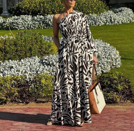 Zebra one arm maxi dress