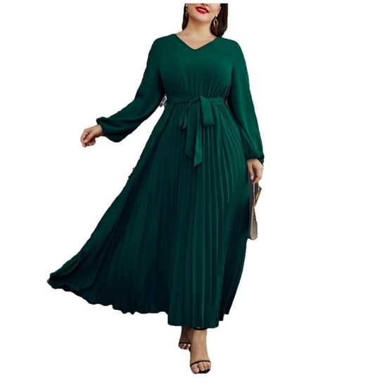 V shape chest maxi pleated dress