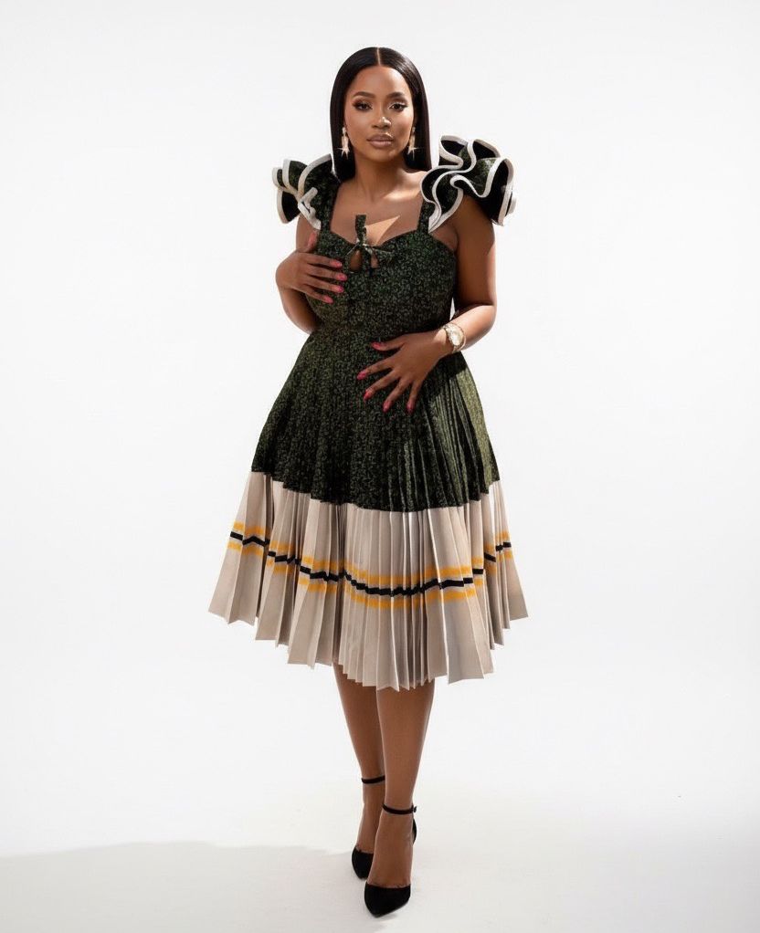 pleated african print dress