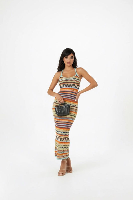 Zig Zag halter neck dress