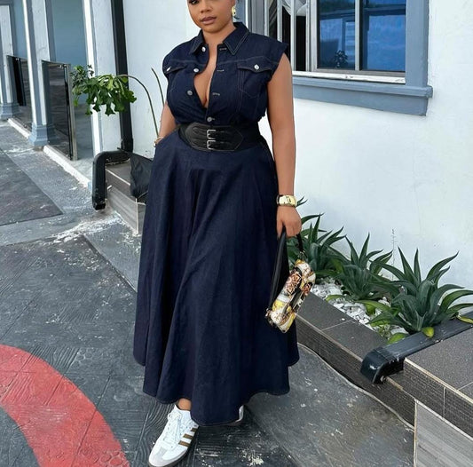 denim button dress with belt