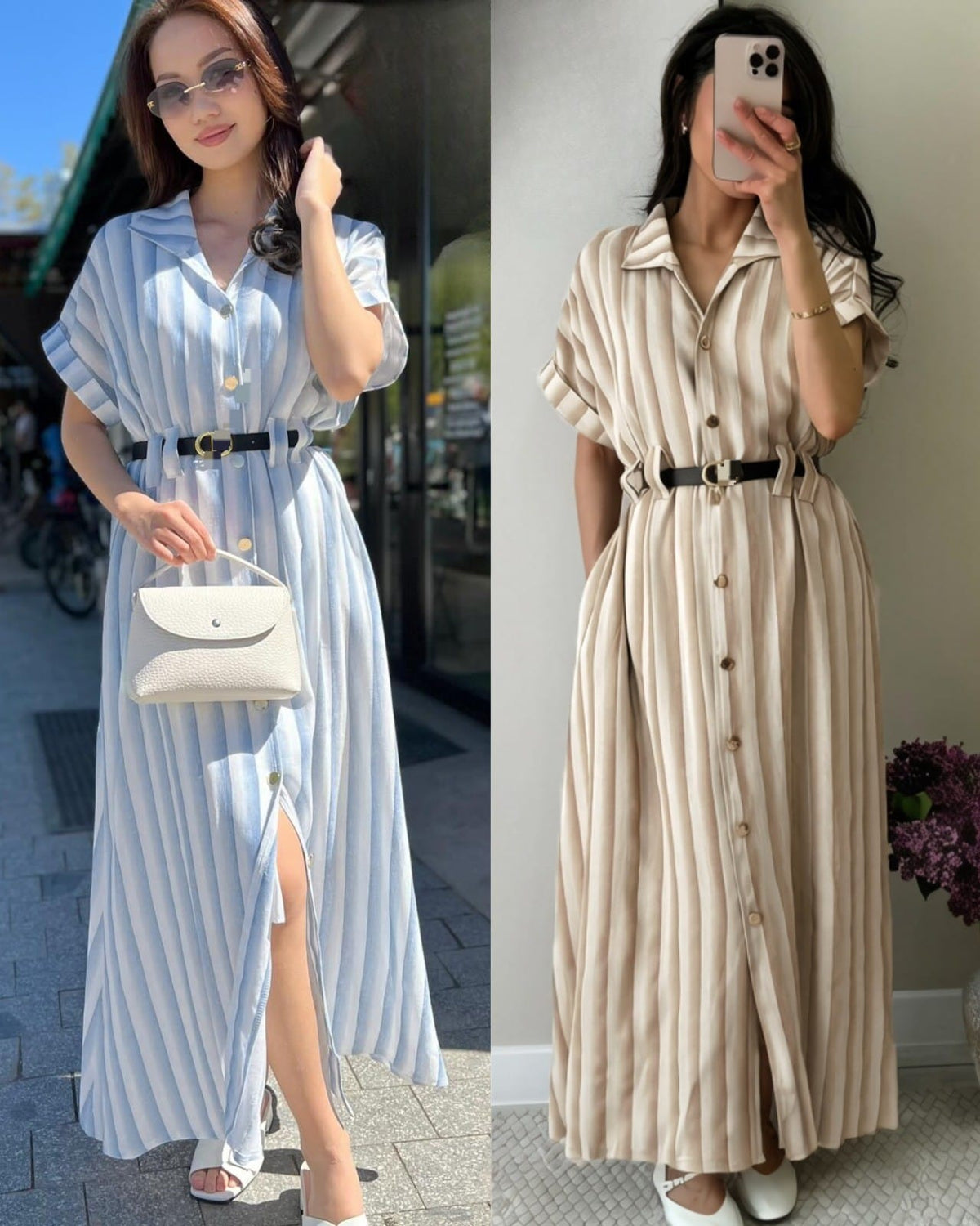 stripes shirt dress with belt