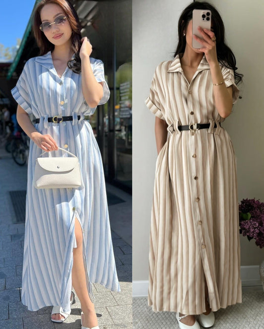 stripes shirt dress with belt