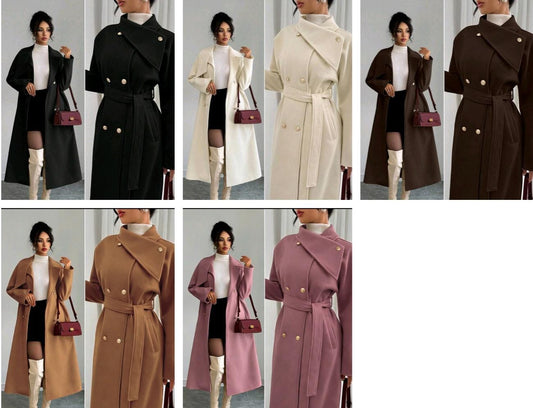 Long button coat with belt
