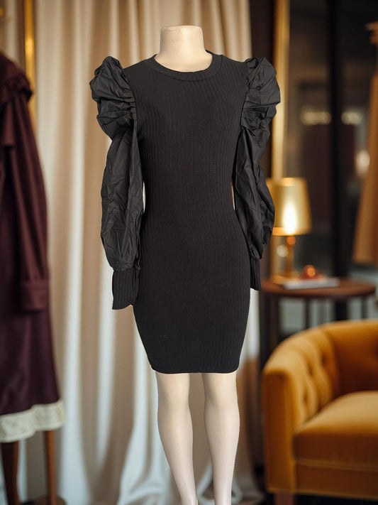 ribbed bodycon design puff sleeves