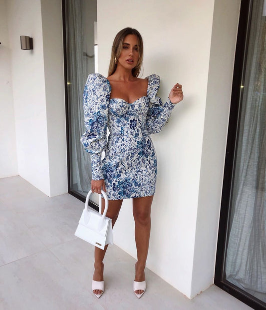 Puff sleeve floral midi dress