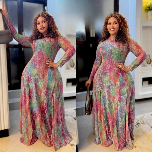 Long sleeves colorful dress