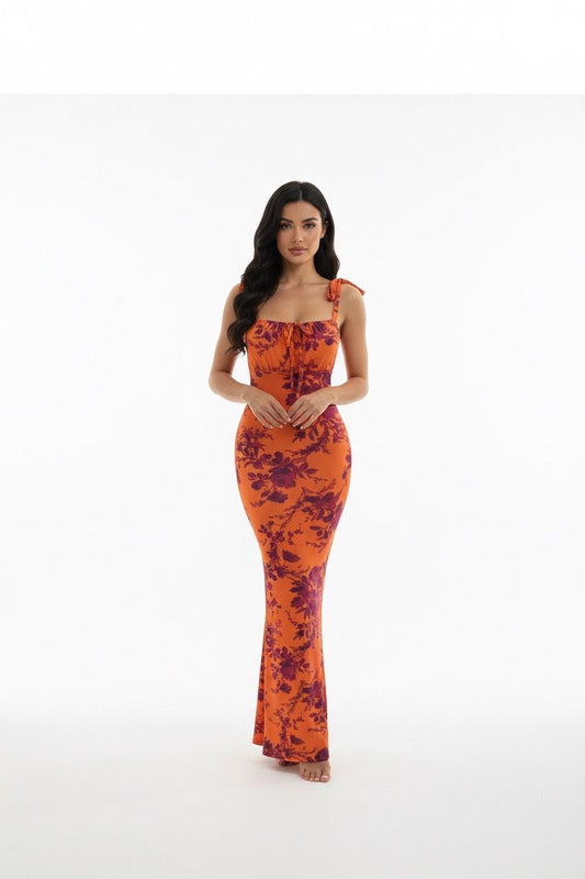 Orange floral bodycon dress