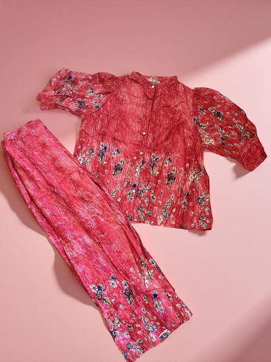 pink floral two piece set
