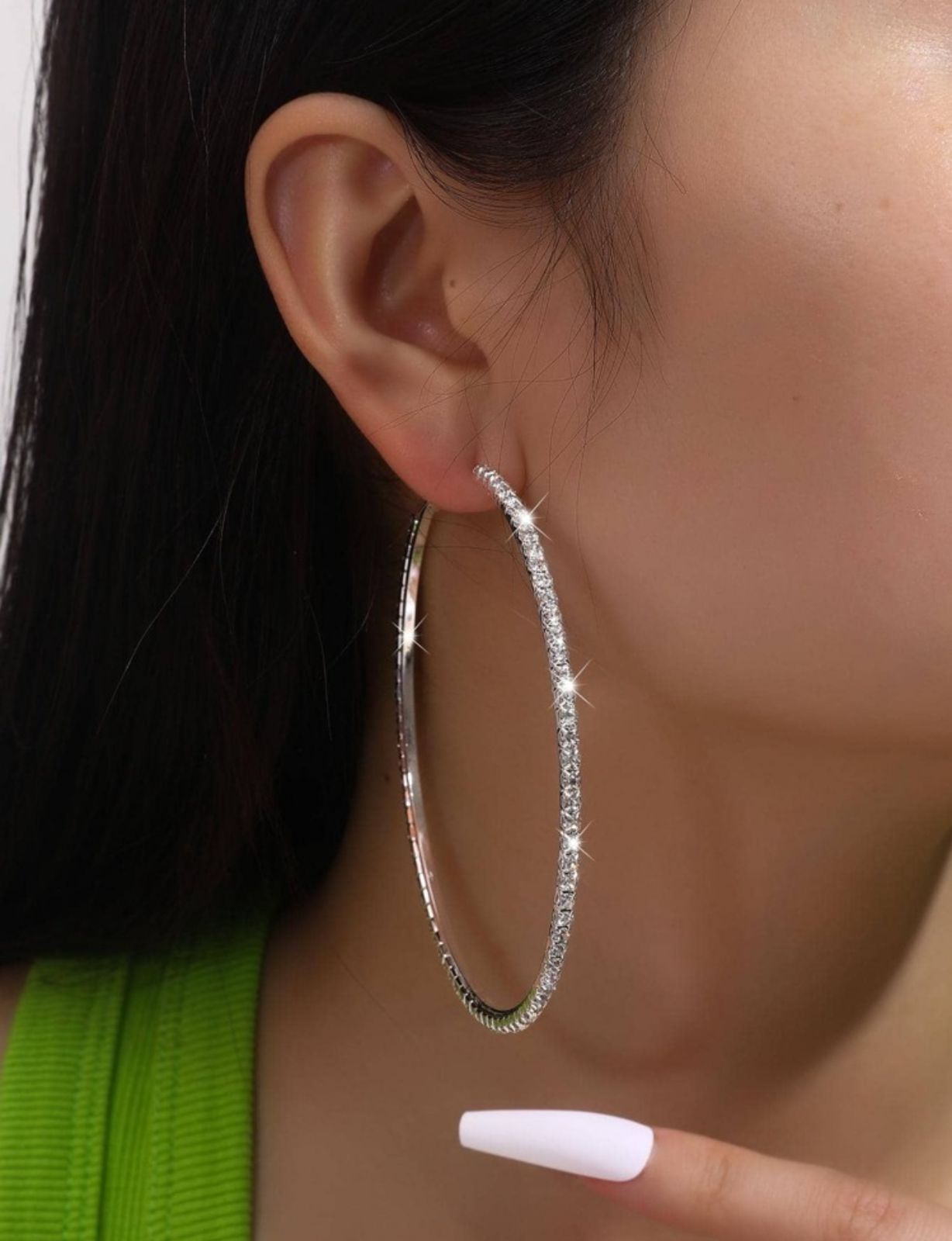 Rhinestone Decor Hoop Earrings