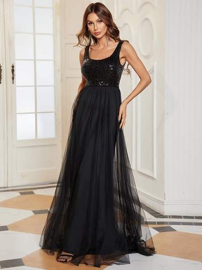 sequin gauze evening dress