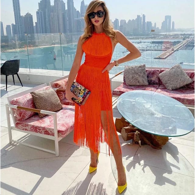 Sleeveless tassel dress