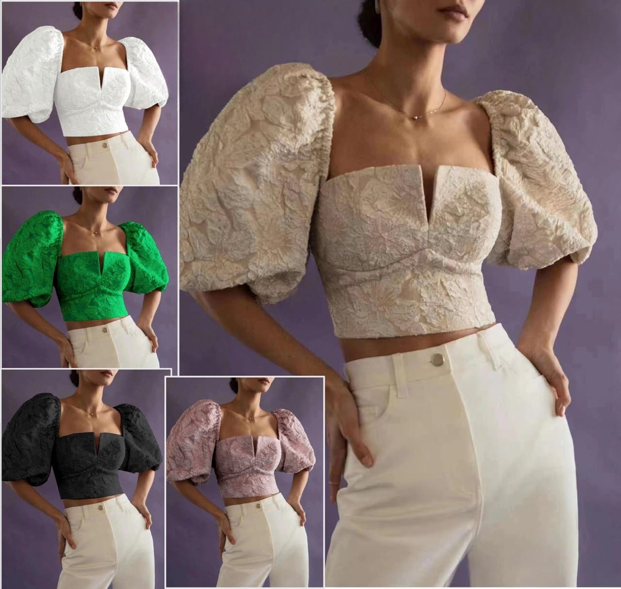 Balloon sleeves off shoulder crop top