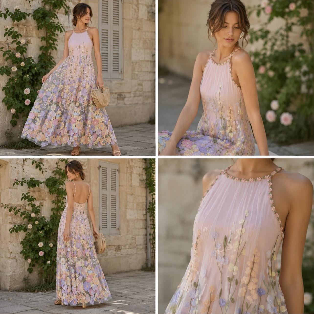 Backless floral flare dress