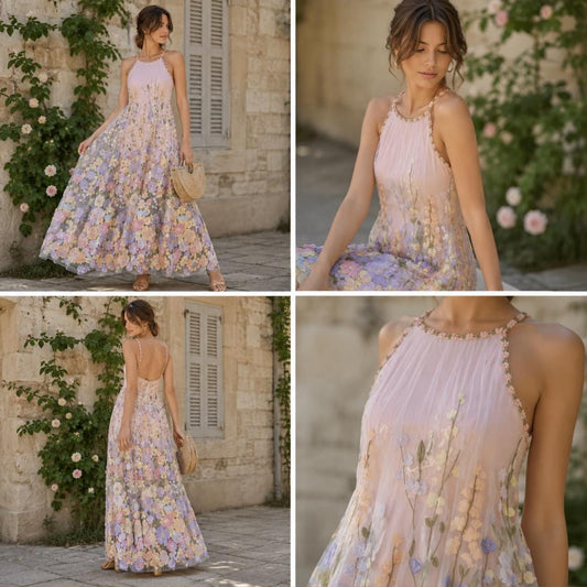 Backless floral flare dress