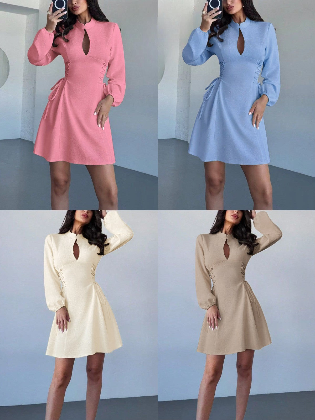 Short long sleeves stylish side dress