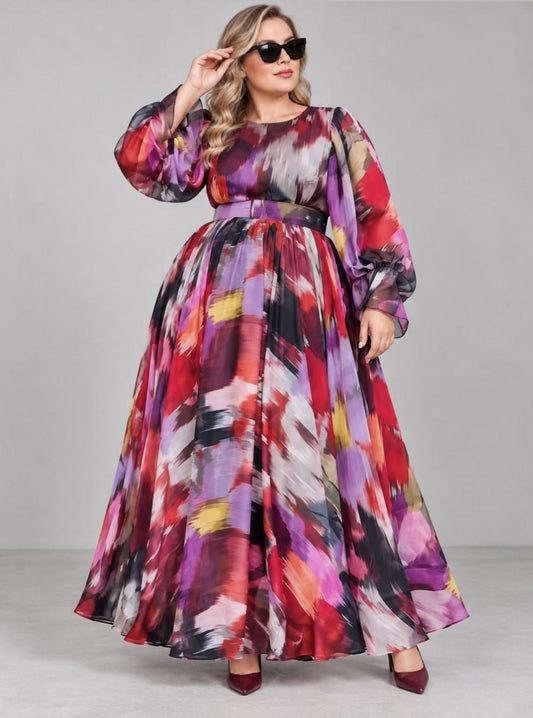 long sleeves colorful dress