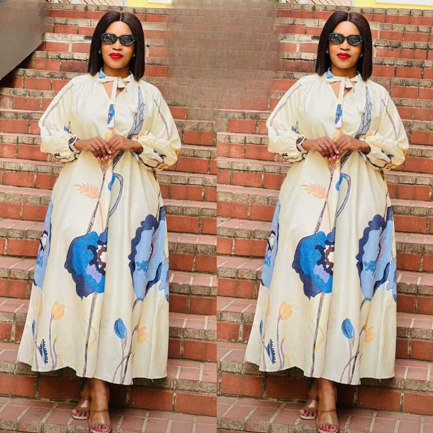 relaxed maxi dress with neck tie