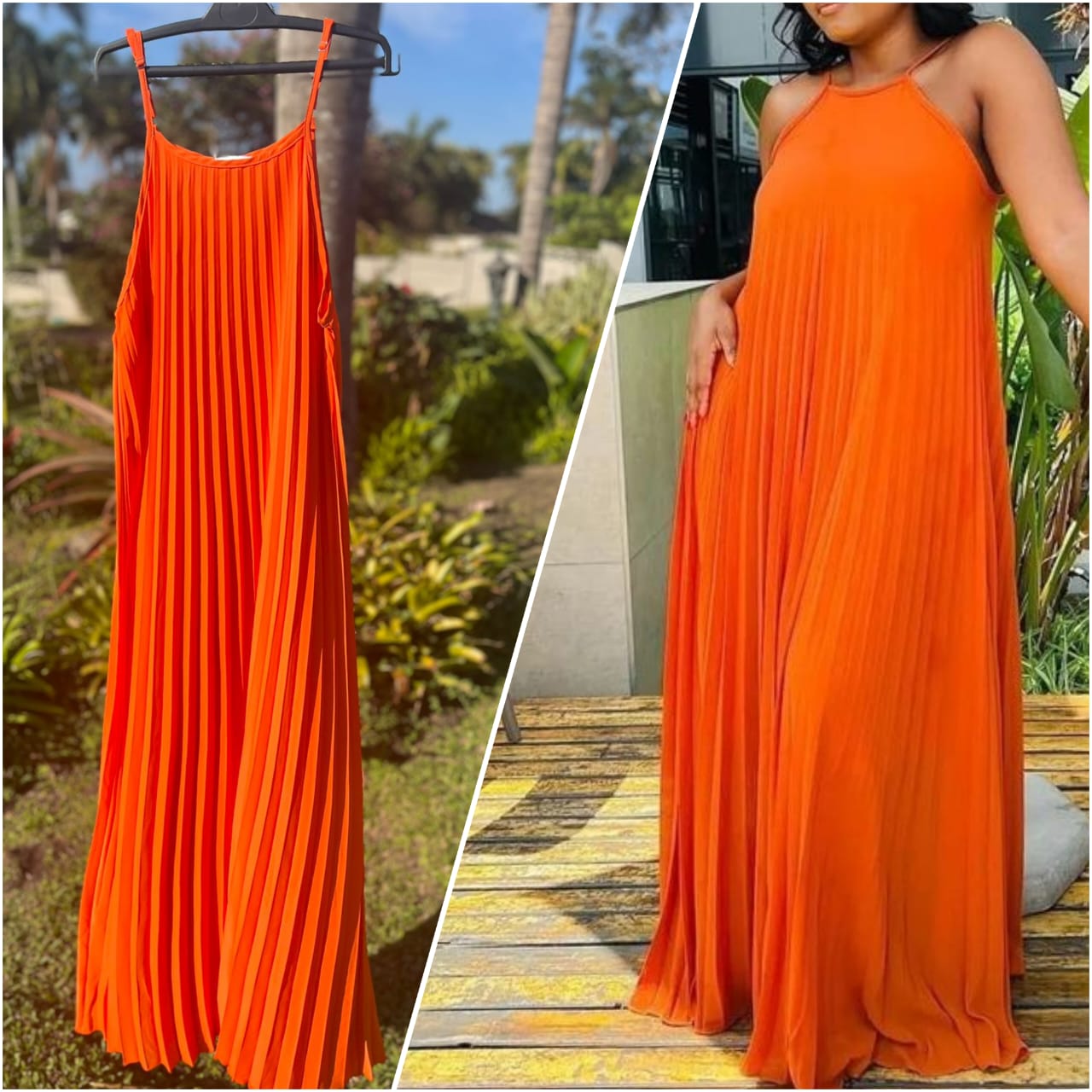 Orange Pleated Dress