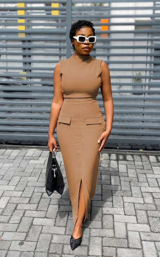Brown formal bodycon dress