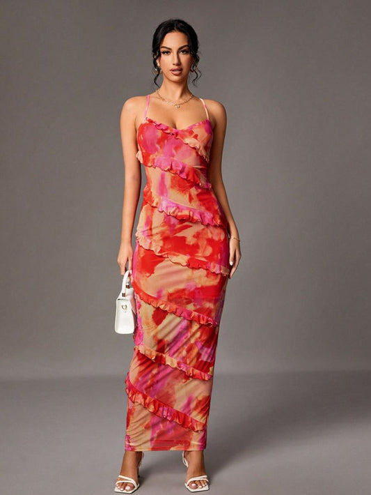 summer frilly tie dye dress