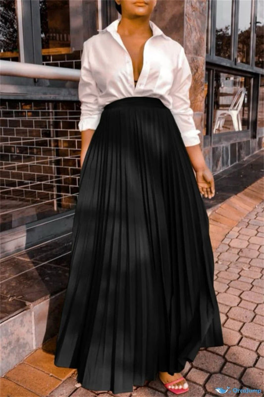 Black pleated maxi skirt