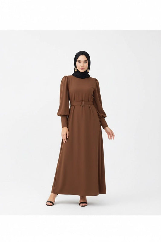 Classy belted maxi brown dress